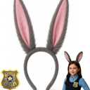 Gray Bunny Ears Headband and Badge Costume Accessories Set Grey Rabbit Ears with Badge for Kids, Adults, Women, Girls, and Boys Halloween Dress Up, Cosplay Party Supplies, Holiday Celebrations