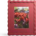 8x10 Picture Frame with Mat for 5x7, Wavy Edge Wooden Real Glass Photo Frame for Tabletop and Wall Hanging, Red, 1 Pack