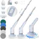 Electric Spin Scrubber, 2024 Upgraded IPX8 Cordless Cleaning Brush with 9 Replaceable Brush Heads, Detachable as Short Handle, Shower Cleaning Scrubber for Bathroom Tub (Gray)