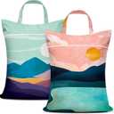 2 Pcs Large Travel Laundry Bags - Waterproof with Handle, Washable Dirty Clothes Bags for Travel, Wet & Dry Use, Bathing Suit & Gym Clothes Laundry, Swimming Pool & College Dorm (Landscape)