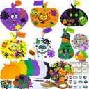 Winlyn 36 Sets Halloween Craft Kits Fall Crafts DIY Halloween Pumpkin Ornaments Art Set Bat Monster Foam Stickers Halloween Arts and Crafts for Kids Classroom Activities Party Favors Trick-Or-Treaters