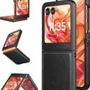 Foluu for Motorola Razr 2024/2025 Case, Leather + Hard PC Shell Ultra Thin Slim Durable Protective Phone Case Cover (Black)