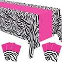 Buryeah 3 Pcs Zebra Tablecloth Zebra Print Plastic Table Cloth Disposable Tablecloth Animal Safari Table Cover 54 x 108'' for Baby Shower Wedding Birthday Party Decorations Supplies (Hot Pink B)
