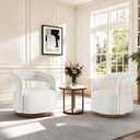 KISLOT, Swivel Accent Chair, Modern Arm Chair with Wooden Base, Cream, 2PCS, Set of 2