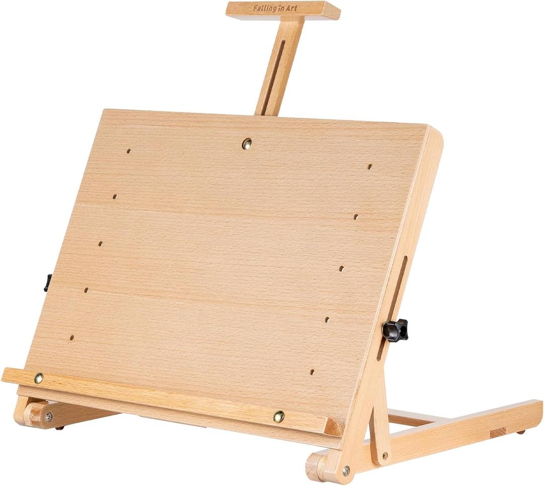 Falling in Art Beechwood Tabletop Easel, Wooden Drawing Board Easel, Adjustable Desktop Easel for Artists and Beginners, Suitable for Painting and Displaying Artwork