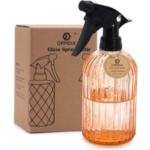 OFFIDIX Glass Watering Can, Handheld Spray Bottles, 0.4L/13.5oz Watering Spray Bottle with Adjustable Nozzle for for Indoor and Outdoor Gardening and Home Cleaning (Orange)