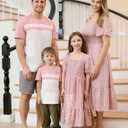 PATPAT Family Matching Outfits Mommy and Me Dresses Floral Dress & T-Shirts | Mommy and Me Easter Dresses, Puff Sleeve Floral Sundress, Cotton Blend T-shirts, Couples Party Wedding Vacation Outfits