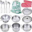 Play Pots and Pans Toys for Kids, Kitchen Playset Pretend Play Toys - Pretend Cookware Mini Stainless Steel Cooking Utensils Development Toys for Toddlers, Girls, Boys Ages 3 Years and up