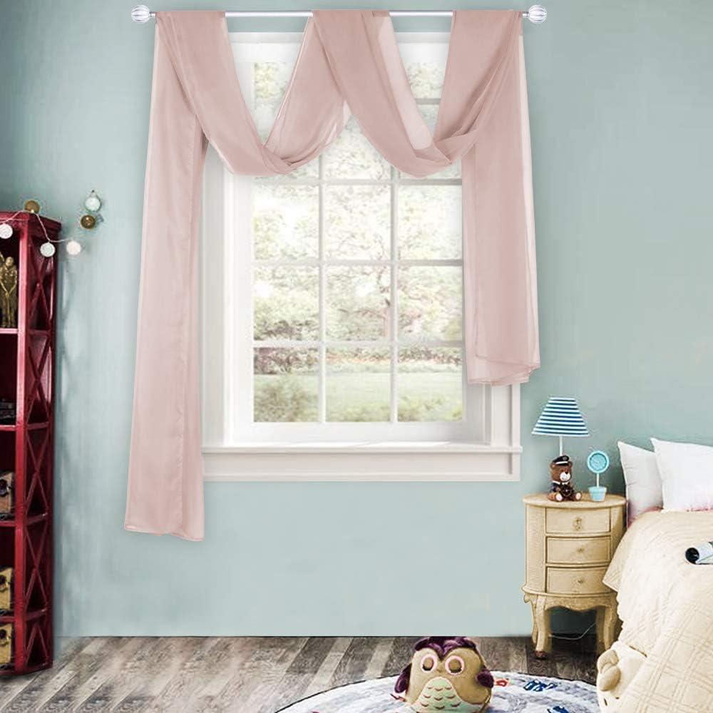 HUTO Blush Pink Sheer Window Scarf Valance for Girls Room Soft Voile Curtain Scaves Wedding Party Bed Canopy,1 Panel 52 x 144 Inches Long