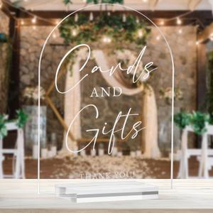 Clear Arched Acrylic Cards and Gifts Sign, 8x10 Inch Clear Wedding Gift Table Sign 1/8" Thick and Stand, Modern Calligraphy White Lettering Arched Acrylic Sign for Wedding Reception & Party