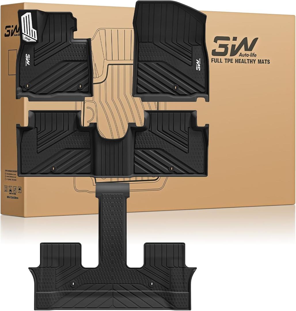 3W Floor Mats with Metal Pedals for 2026 Hyundai Palisade 7&8 Seats(Only Fit Gas), All Weather TPE Interior Protector Floor Liner, Custom Fit 1st, 2nd & 3rd Row Full Set Car Liner Accessories, Black
