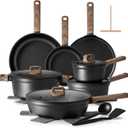 SENSARTE 20Pcs Nonstick Pots and Pans Set, Black Titanium Non Stick Cookware Set, Healthy Kitchen Cooking Set, Induction Compatible, Dishwasher Safe, PFOA/PFOS Free