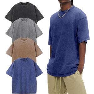 Arssm Oversized Tshirts for Men Acid Wash Loose Fit Vintage Cotton Heavyweight T Shirts Baggy Tees (Large, Blackgreykhakiblue)