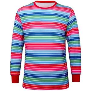 Adult Fun Colorful Costume Creepy Rainbow Striped Multicolored Tee Casual Long Sleeve Shirt for Unisex