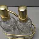 3 Piece Round Heavy Weight Glass Soap Lotion Pump Dispenser Set with Metal Caddy for Home Bath Kitchen Travel Office Hand Crafted Metal Tray Brushed Gold