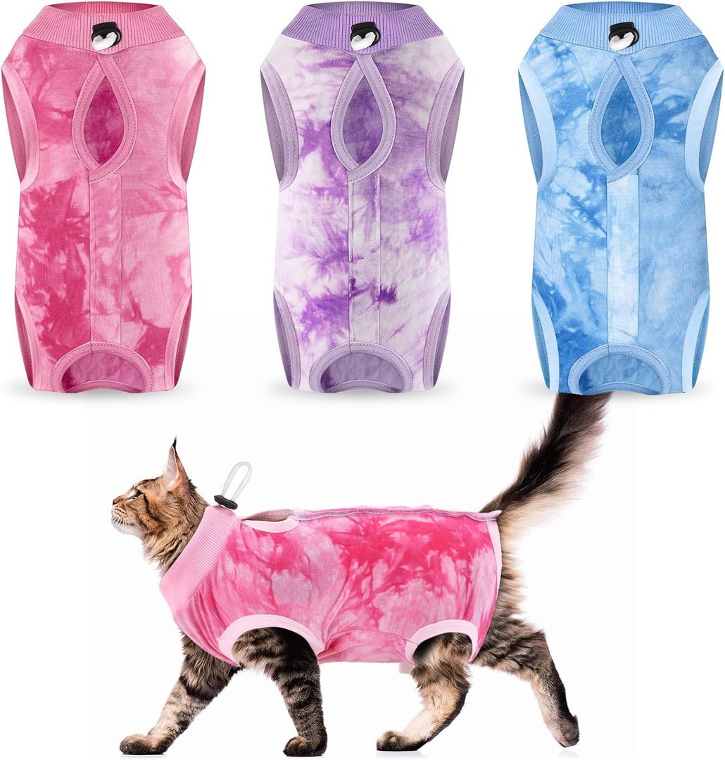 Nuanchu 3 Pieces Cat Recovery Suit Kitten Recovery Suit E-Collar Alternative for Cats and Dogs Abdominal Skin Anti Licking Pajama Suit (Medium)
