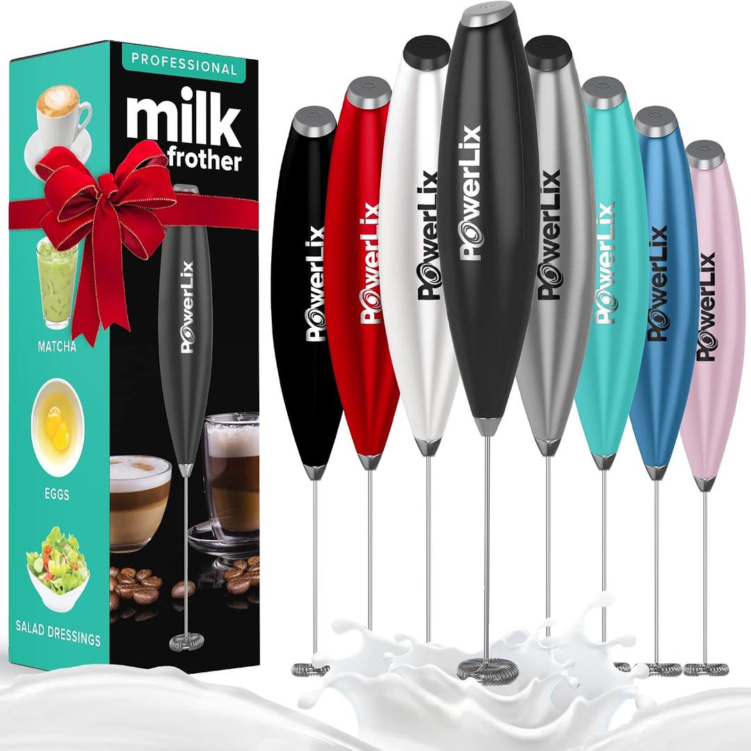 PowerLix Powerful Handheld Milk Frother With Stand Battery Operated Foam Maker Frother Wand For Coffee (A Black) (Black Marble)