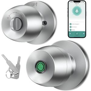 Fingerprint door knob, smart door knob, intelligent biometric fingerprint door lock, keyless entry, controllable via app, suitable for bedrooms, storage rooms, apartments, offices, hotels (silver)
