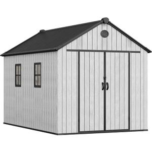 YITAHOME 8x12 FT Outdoor Storage Shed with Floor, Waterproof Extra Thick Plastic Garden Shed with Lockable Doors, 2 Vision Windows Vents, 16mm Heavy Duty Tool Shed for Bikes, Patio or Backyard, Gray