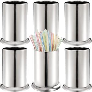 ZEAYEA 6 Pack Stainless Steel Straw Holder, Countertop Straw Dispenser, Drinking Straw Organizer Container for Store, Restaurant, Bar, Home, Kitchen Organizer for Spoons Forks Cutlery Gadgets