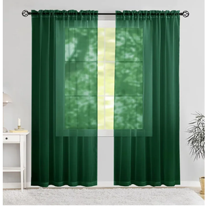 Semi Voile Sheer Curtains 84 Inches Long 2 Panels Rod Pocket Window Treatment for Living Room Bedroom Dining Room(Foliage Green 52" W x 84" L)