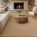 Goyuu Machine Washable 8x10 Jute Area Rug, Soft Faux Wool Living Room Rug