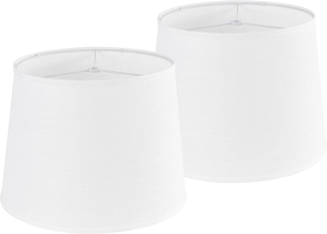 White Texture Lamp Shades Set of 2 Drum Lampshades Replacemnt for Table Lamps Floor Lamps-11"Top  13" Bottom  10" High(Spider),Required Assembly-Modern Table Lamps for Bedrooms-By GO&SO
