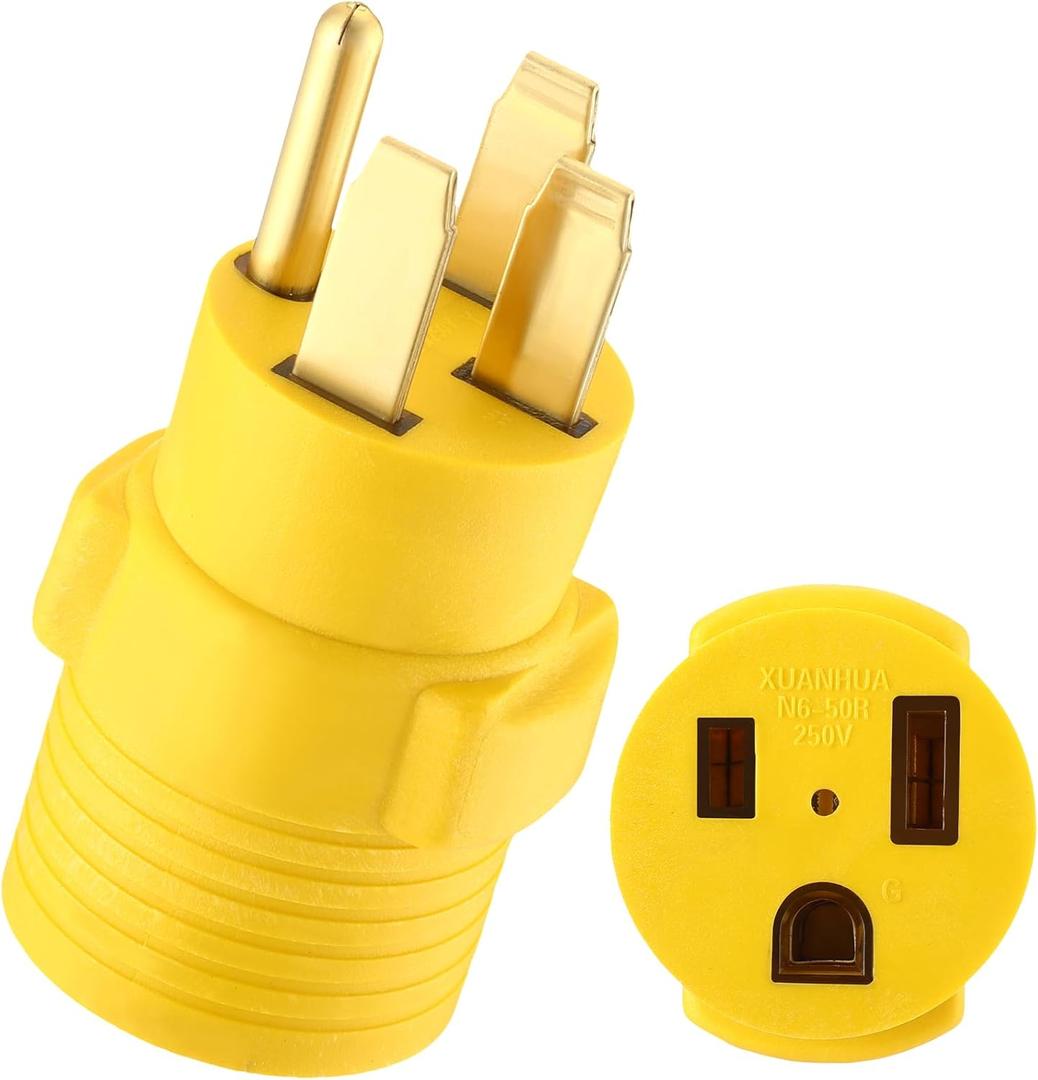 Kanayu 50amp Welder Adapter Compatible with Nema 14-50p Male to 6-50r Female, 50 Amp 4 Prong to 3 Prong Welder Power Adapter, Ev Charger Power Cord (Yellow)