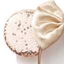 Foeran Mouse Ears Headbands, Sequin Mouse Ears Headband with Bow for Kids Adults Women, Accessories for Birthday Party Cosplay Costume (light gold bow) (1 Count)