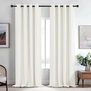 Deconovo Total Blackout Curtains Faux Linen Room Darkening Thermal Insulated Noise Reducing Energy Effcient Draperies for Living Room Bedroom (Greyish White, 42x96 Inch, 2 Panels)