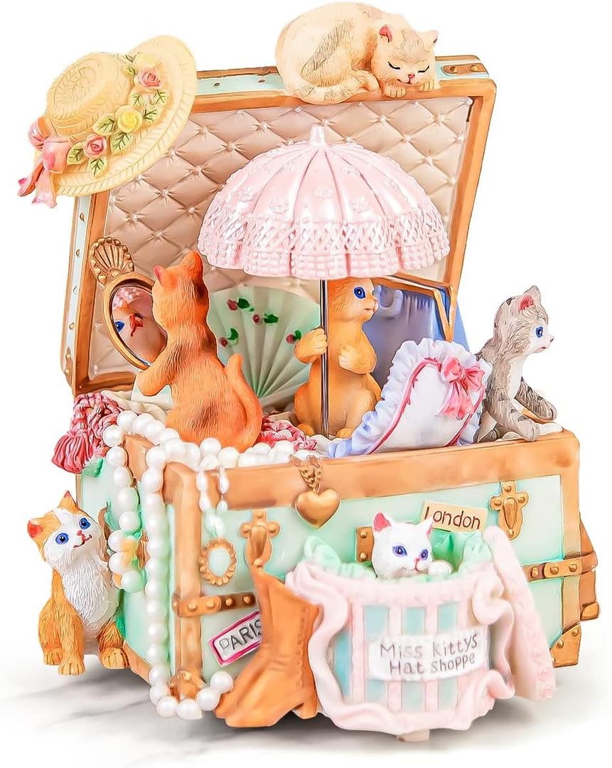 Mr.Winder Cat Music Box Gift for Girlfriend Wife Daughter Grandma Granddaughter Sister Friends, Cute Kitty Musical Box Anniversary Birthday Gifts Kitten Lover Mother Day Present (You Are My Sunshine)