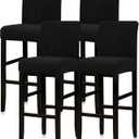 Lellen Bar Stool Covers Set of 4,Stretch Washable Bar Stool Seat Covers,Removable Bar Chair Covers with Backs,Counter Height Bar Stool Chair Covers for Kitchen Dining Room CafeBlack (Square Knit Black)