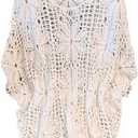 MakeMeChic Women's Plus Size Crochet Boho Tops Summer Vacation Beach Cover Ups Sweater, 3XL