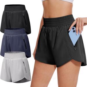 BALENNZ 5 Pack Womens Athletic Shorts with Zipper Pockets Activewear Elastic Waist Workout Gym Running Shorts (Black, XL)