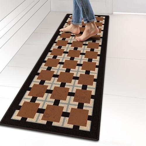 Ablecozy Kitchen Rugs and Mats, Washable Non-Skid Kitchen Mats for Floor, Large Runner Rugs for Kitchen Floor, Front of Sink, Hallway, Laundry Room, Red Square, 17"x32" (Caramel colored grid, 17"x60")
