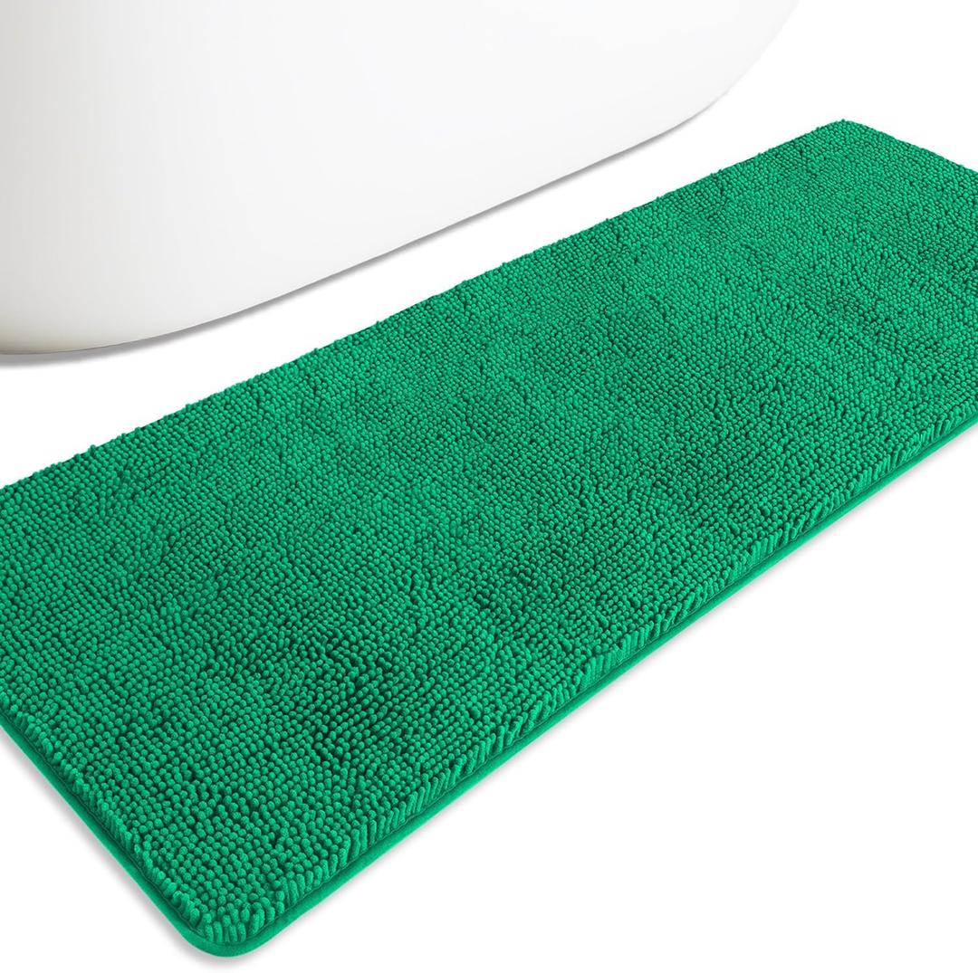 Bathroom Runner Rug 24 x 72 Non Slip  Extra Long Bath Mat | Absorbent and Washable Thick Chenille Runner Rug for Bathroom, Shower, Tub, Sink(Emerald)
