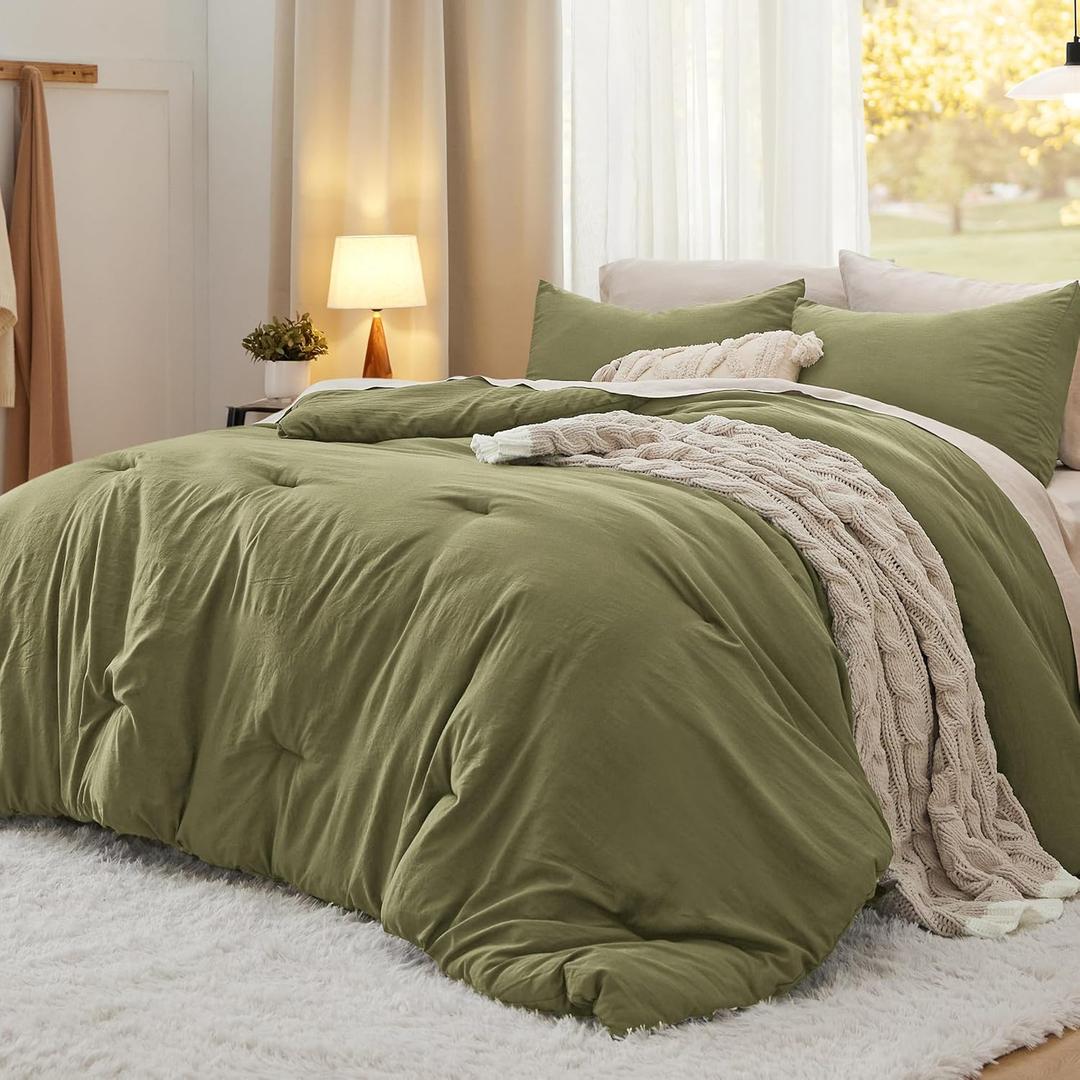 Bedsure King Comforter Set, Olive Green Soft Prewashed Bedding for All Seasons, 3 Pieces GentleSoft Bed Set, 1 Lightweight Comforter (104"x90") and 2 Pillowcases (20"x36")