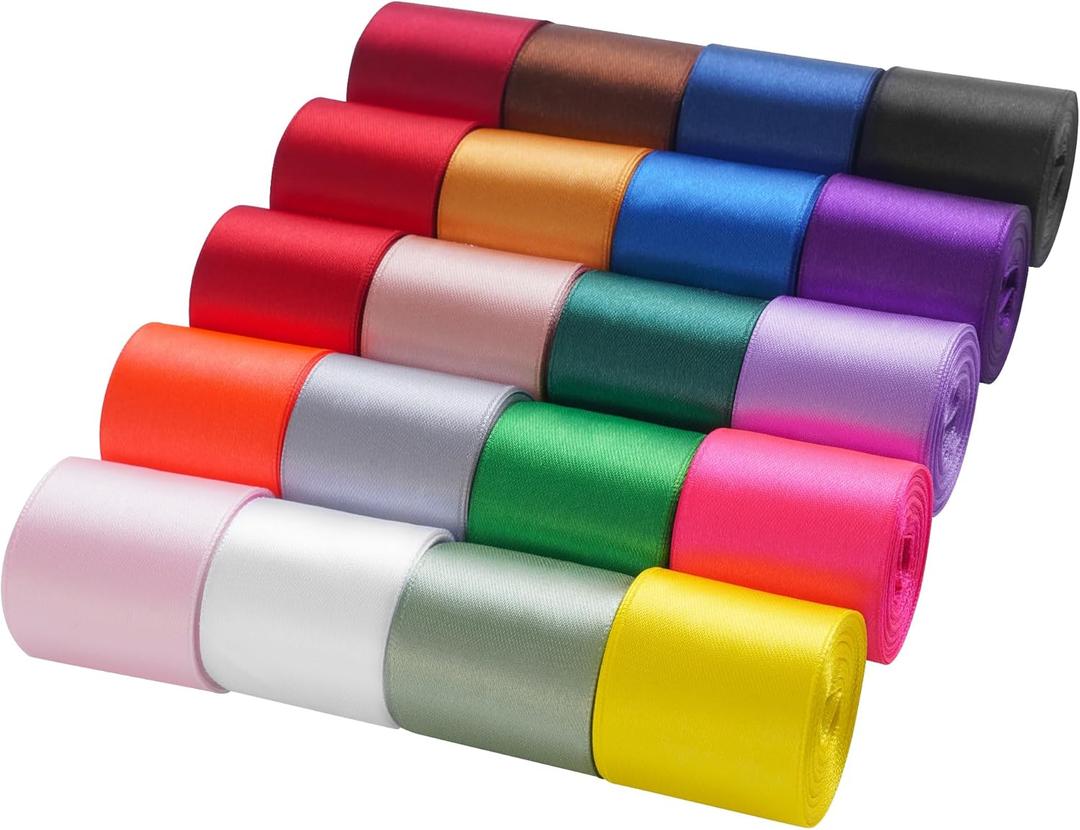LIUYAXI Rainbow Ribbon 1 1/2 Inch Double Faced Satin Ribbon Set for Gift Wrapping Crafts Hair Bows Wedding Party Decor Baby Shower Flower Bouquet, 20 Colors with 5 Yards Each, Total 100 Yards (multicolored)