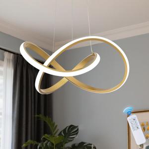 MAYNA Modern LED Chandelier with Remote Control, Dimmable LED Chandelier with 3 Color Temperature,Height Adjustable Pendant Lights for Dining Room Foyer Entryway Kitchen Living Room, Gold 19.7 inch