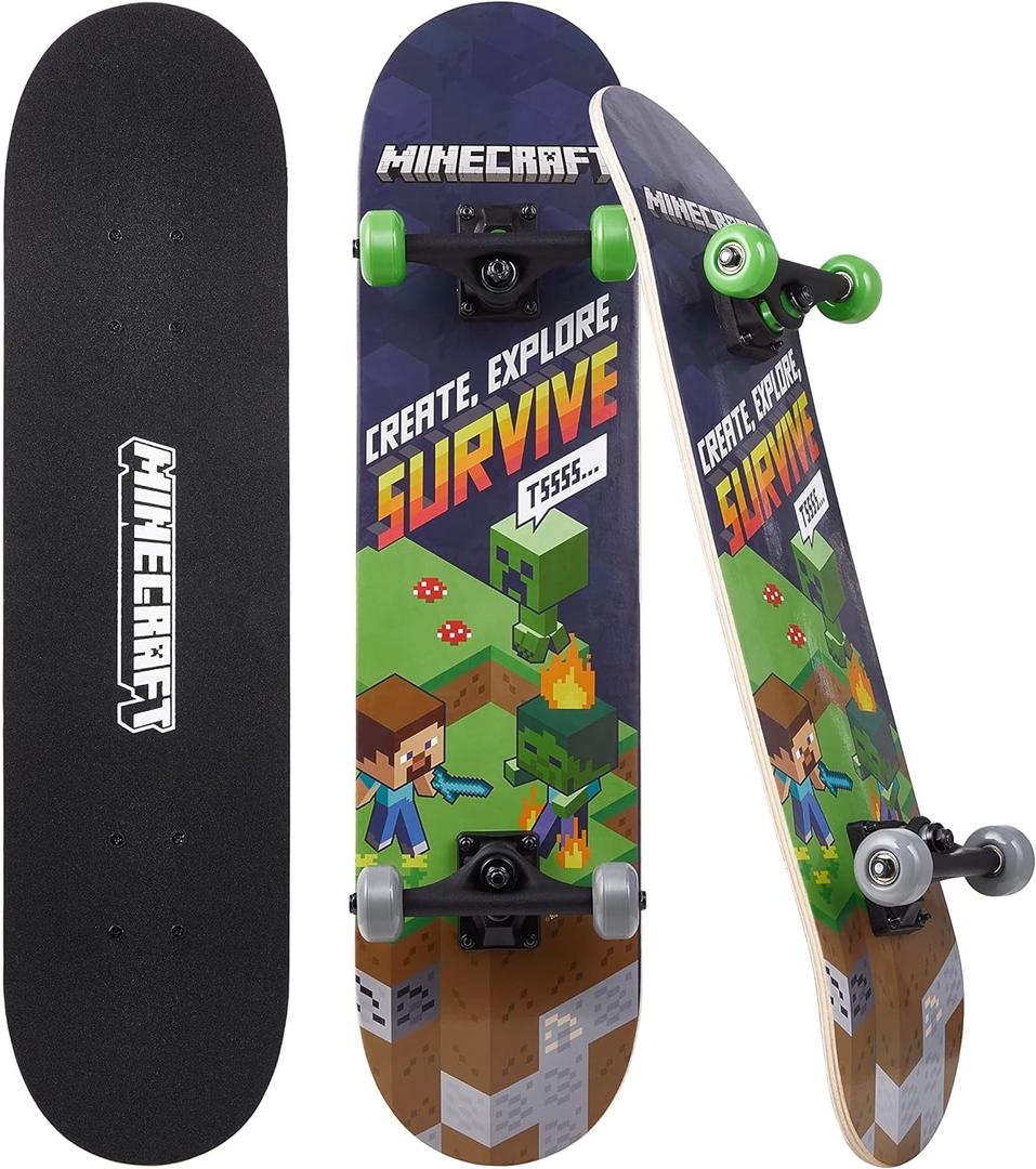 Minecraft 31 inch Skateboard, 9-ply Maple Deck Skate Board for Cruising, Carving, Tricks and Downhill (Survive)