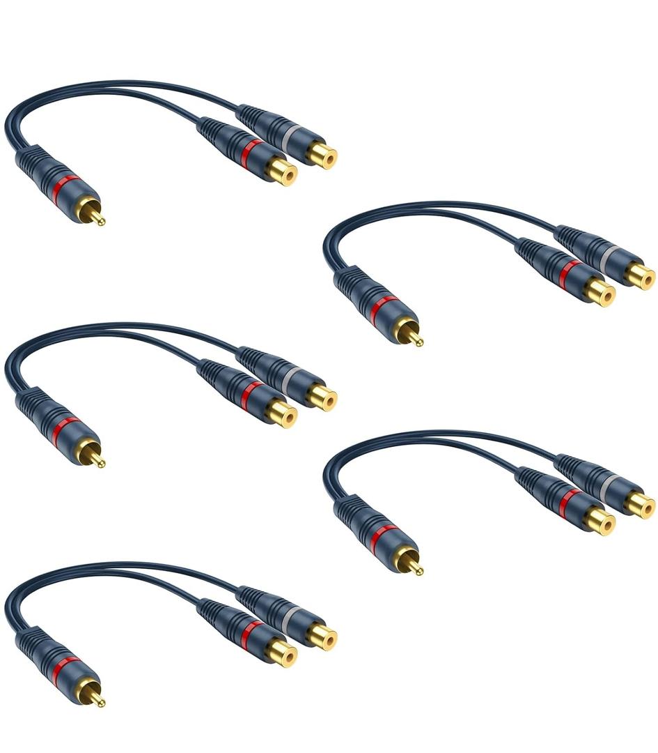 RCA Splitter 1 Male 2 Female 5 Pack, RCA Y Splitter RCA Cable Audio Video Splitter Adapter Extension Cord 0.2M/0.65ft for Subwoofer Speaker