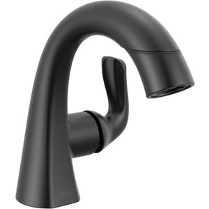 Delta Arvo 1 Hole Matte Black Bathroom Faucet with Sprayer, Single Hole Bathroom Sink Faucet with Pull Out Sprayer for Vanity, Push-Pop Drain, Matte Black 15840LF-BLPD