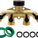 Biswing 4 Way Brass Hose Splitter, 3/4" Brass Hose Faucet Manifold, Garden Hose Adapter Connector, Hose Spigot Adapter with 4 Valves