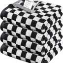 Hand Towels for Bathroom 4 Pack, Cotton Soft Absorbent Kitchen Checkered Hand Towels Decorative Set, Cute Black and White Bath Towels 13 X 29 Inches