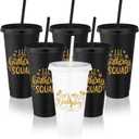 Birthday Squad Cups 24 oz Party Tumblers Plastic Tumblers with Lid and Straw for 20th 30th 40th 50th 60th Birthday Decorations Favor for Women Girls Adults(White,Black,6 Pcs)