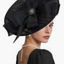 Kgromfy Women's Wide Brim Fascinator Hat Tea Party Headband Large Vintage Church Hat Lady Headwear for Derby Wedding Cocktail