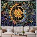 Sun and Moon Tapestry Psychedelic Mystic Floral Tapestry Hippie Boho Flower Plants Wall Tapestries Vintage Aesthetic Tapestries Wall Hanging for Bedroom (78.7"L x 59.1"W)