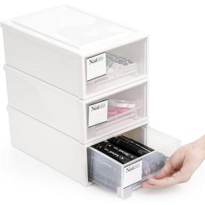 ZENFUN 3 Pack Plastic Stackable DrawerStorage Drawers Bins, Small Drawer-type Desk Organizer Boxes, Translucent Small Chest of Drawers, Stackable Drawers for Home, Office, Desktop