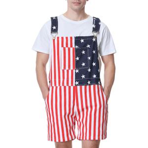 Bib Overalls for Men Adjustable Straps Work Coveralls Printed Shorts Jumpsuit (XX-Large, M-red/White)