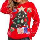 Ugly Christmas Sweater Soft Lightweight Warm Pullover Holiday Chunky Christmas Sweaters Tops Vintage Stylish (Medium, 07-women-red-tree)